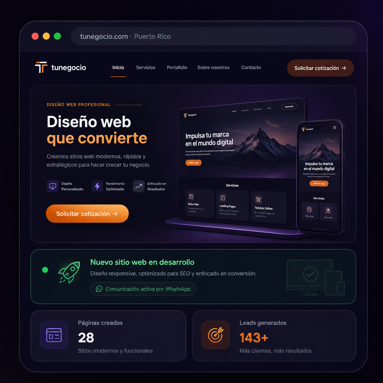 Diseño web profesional en Puerto Rico — página moderna optimizada para conversión